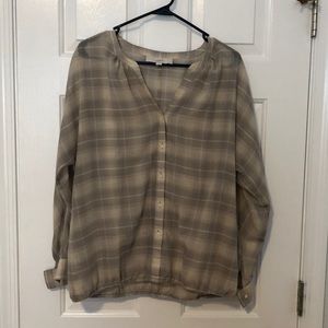 Beige plaid button down blouse